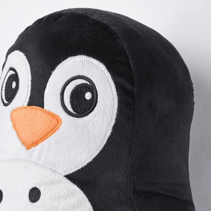 BLÅVINGAD Cushion, penguin-shaped black/white