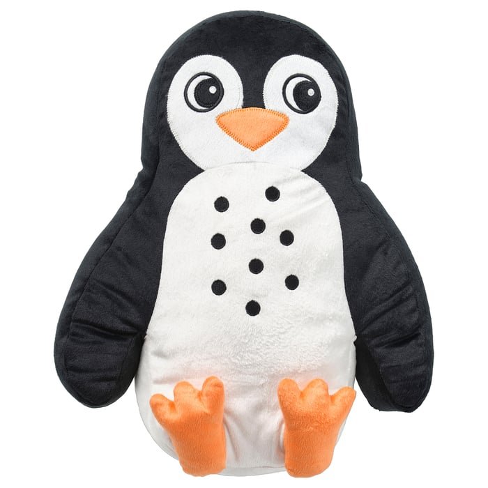 BLÅVINGAD Cushion, penguin-shaped black/white
